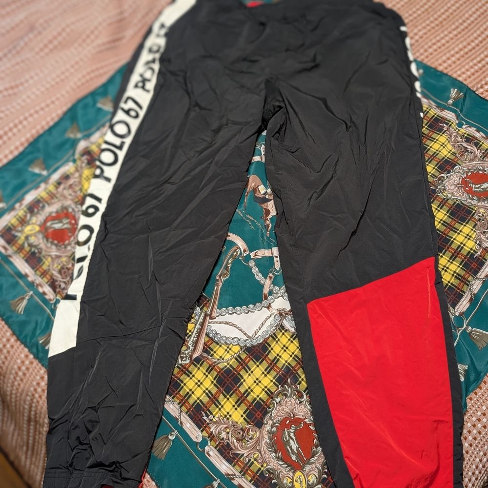 Polo by Ralph Lauren Black Windbreaker Pants with Red Accents